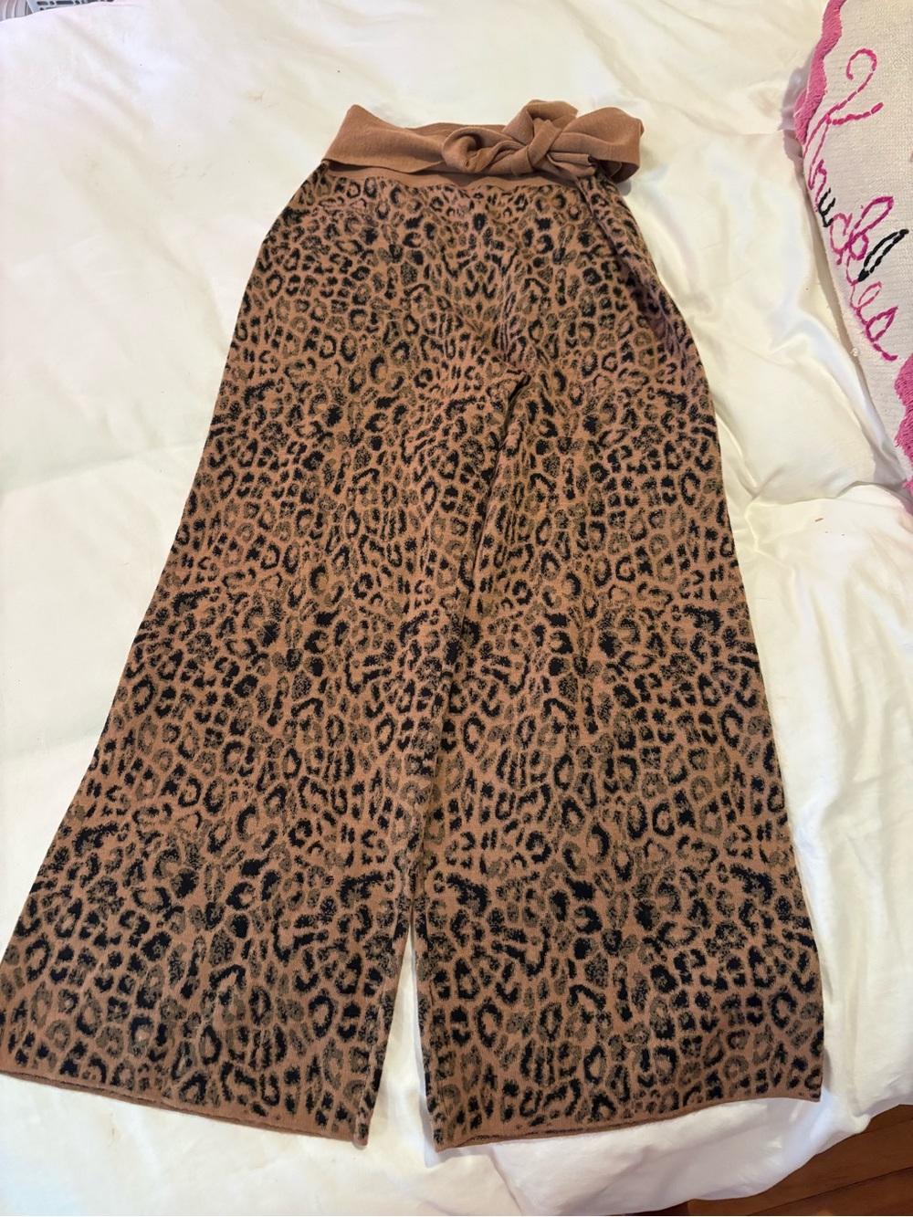 Anthropologie Knit Leopard-Trim Wide Leg Pants - Camel & Black